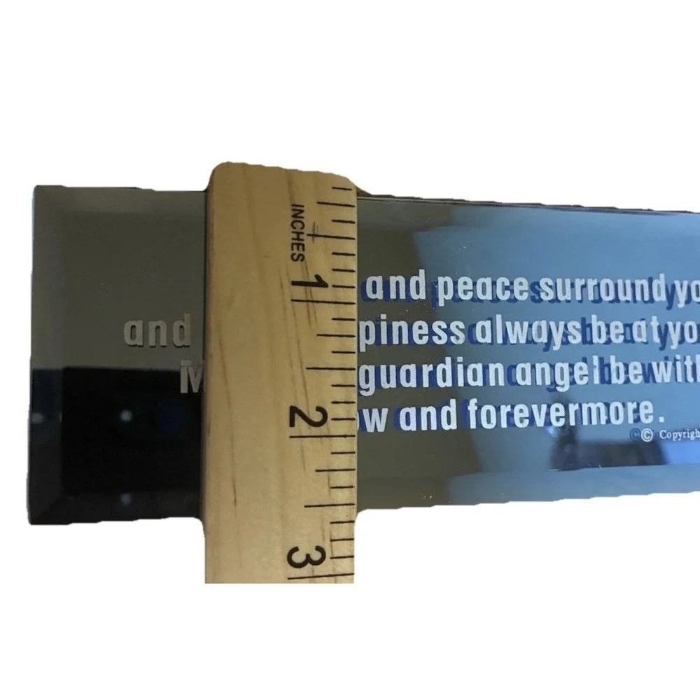 Beveled Mirror Peace Joy Happiness Guardian Angel Plaque Blue 7x2
